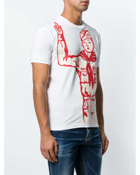 T-shirt à col rond imprimé blanc et rouge DSQUARED2