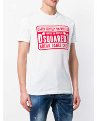 T-shirt à col rond imprimé blanc et rouge DSQUARED2