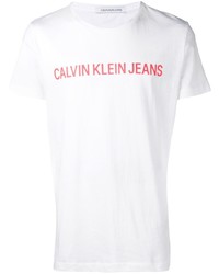 T-shirt à col rond imprimé blanc et rouge Calvin Klein Jeans