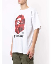 T-shirt à col rond imprimé blanc et rouge A Bathing Ape