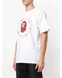 T-shirt à col rond imprimé blanc et rouge A Bathing Ape