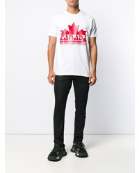 T-shirt à col rond imprimé blanc et rouge DSQUARED2