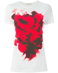 T-shirt à col rond imprimé blanc et rouge Cédric Charlier