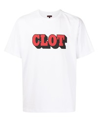 T-shirt à col rond imprimé blanc et rouge Clot
