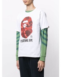 T-shirt à col rond imprimé blanc et rouge A Bathing Ape