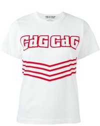 T-shirt à col rond imprimé blanc et rouge Comme des Garcons