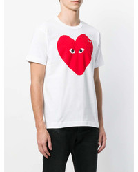 T-shirt à col rond imprimé blanc et rouge Comme des Garcons