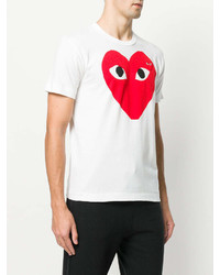 T-shirt à col rond imprimé blanc et rouge Comme des Garcons