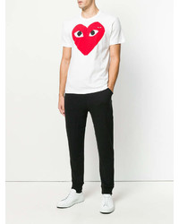 T-shirt à col rond imprimé blanc et rouge Comme des Garcons