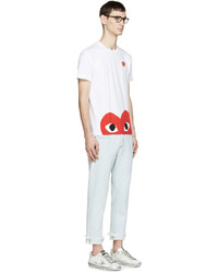 T-shirt à col rond imprimé blanc et rouge Comme des Garcons