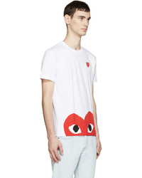 T-shirt à col rond imprimé blanc et rouge Comme des Garcons