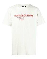 T-shirt à col rond imprimé blanc et rouge Deus Ex Machina