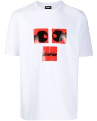 T-shirt à col rond imprimé blanc et rouge Diesel