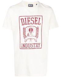 T-shirt à col rond imprimé blanc et rouge Diesel