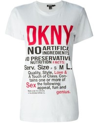 T-shirt à col rond imprimé blanc et rouge DKNY