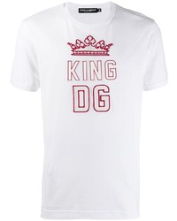 T-shirt à col rond imprimé blanc et rouge Dolce & Gabbana