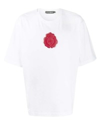 T-shirt à col rond imprimé blanc et rouge Dolce & Gabbana