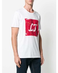 T-shirt à col rond imprimé blanc et rouge Just Cavalli