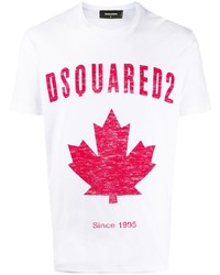 T-shirt à col rond imprimé blanc et rouge DSQUARED2