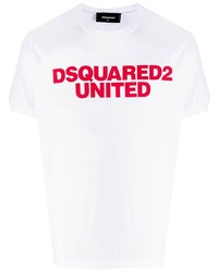 T-shirt à col rond imprimé blanc et rouge DSQUARED2