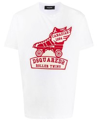 T-shirt à col rond imprimé blanc et rouge DSQUARED2