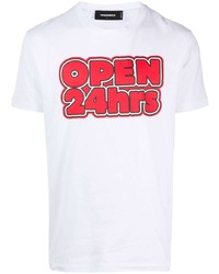 T-shirt à col rond imprimé blanc et rouge DSQUARED2