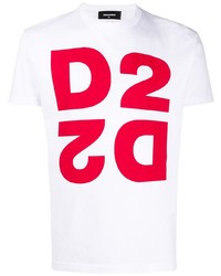 T-shirt à col rond imprimé blanc et rouge DSQUARED2