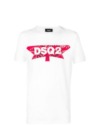 T-shirt à col rond imprimé blanc et rouge DSQUARED2