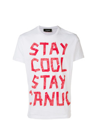 T-shirt à col rond imprimé blanc et rouge DSQUARED2