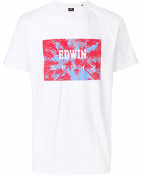 T-shirt à col rond imprimé blanc et rouge Edwin