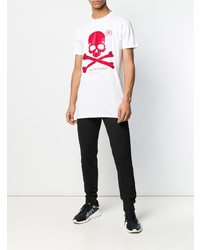 T-shirt à col rond imprimé blanc et rouge Philipp Plein