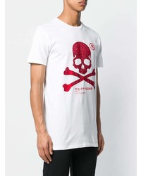 T-shirt à col rond imprimé blanc et rouge Philipp Plein