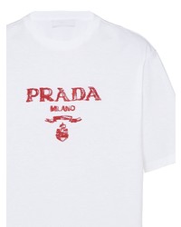T-shirt à col rond imprimé blanc et rouge Prada