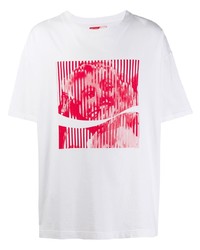 T-shirt à col rond imprimé blanc et rouge Facetasm