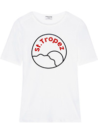 T-shirt à col rond imprimé blanc et rouge Frame