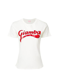 T-shirt à col rond imprimé blanc et rouge Giamba
