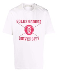 T-shirt à col rond imprimé blanc et rouge Golden Goose