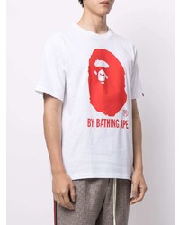 T-shirt à col rond imprimé blanc et rouge A Bathing Ape