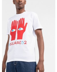 T-shirt à col rond imprimé blanc et rouge DSQUARED2