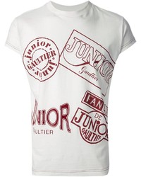 T-shirt à col rond imprimé blanc et rouge Jean Paul Gaultier