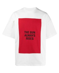 T-shirt à col rond imprimé blanc et rouge Jil Sander