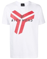 T-shirt à col rond imprimé blanc et rouge John Richmond