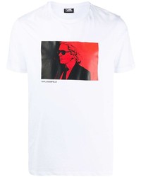 T-shirt à col rond imprimé blanc et rouge Karl Lagerfeld