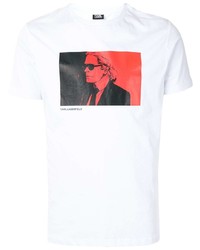 T-shirt à col rond imprimé blanc et rouge Karl Lagerfeld