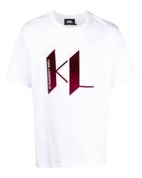 T-shirt à col rond imprimé blanc et rouge Karl Lagerfeld