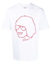 T-shirt à col rond imprimé blanc et rouge Kenzo