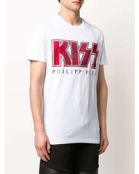 T-shirt à col rond imprimé blanc et rouge Philipp Plein