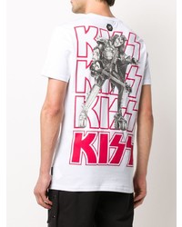 T-shirt à col rond imprimé blanc et rouge Philipp Plein