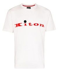 T-shirt à col rond imprimé blanc et rouge Kiton