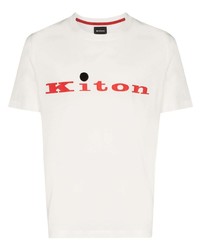 T-shirt à col rond imprimé blanc et rouge Kiton